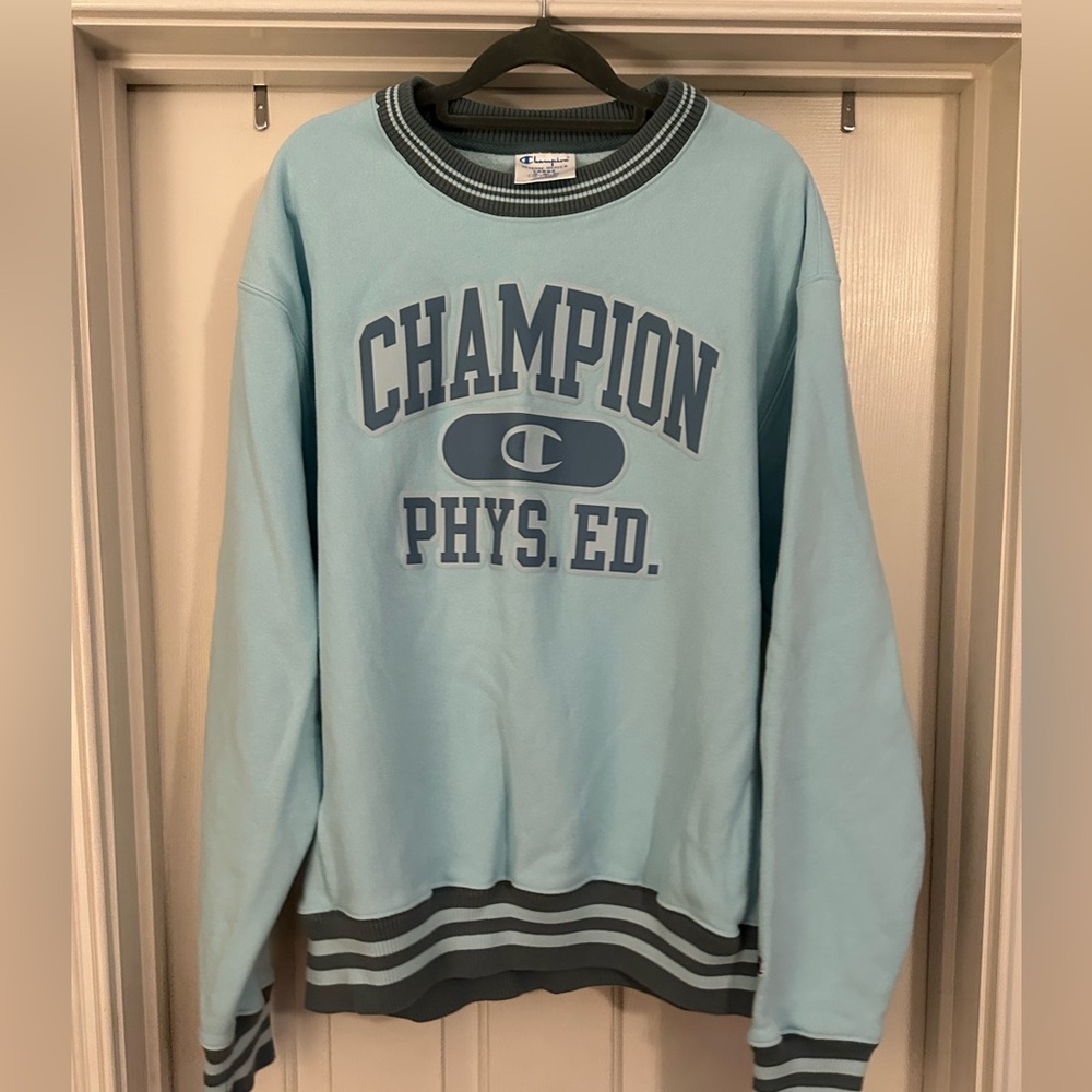 Champion Sweatshirt Mens Large Blue Phys Ed Reverse Weave Fleece